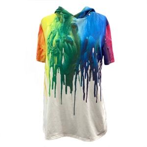 Women’s Paint Splatter Short Sleeve Hoodie Multicolor Stretch Size S/M